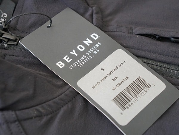 Beyond Clothing K5 Velox Light Softshell Jacket Tag