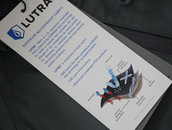 Beyond Clothing Lutra Superior Waterproof Fabric Construction Tag