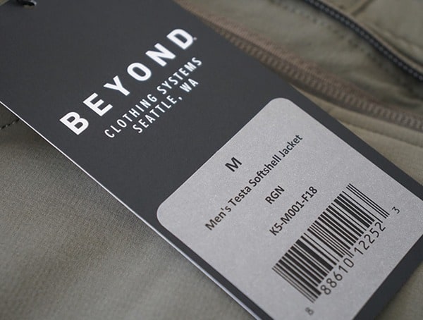 Beyond Clothing Systems Mens Testa Softshell Jacket Tag
