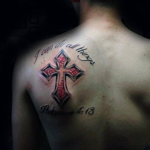 Bible Quote Baseball Cross Mens Shoulder Blade Tattoos