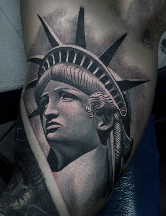 Bicep 3d Realistic Statue Of Liberty Male Tattoo