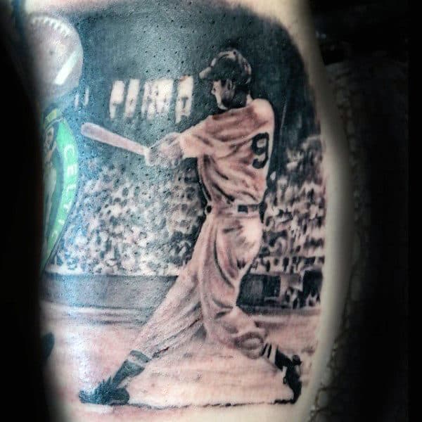 Bicep Baseball Bat Swing Tattoos For Men