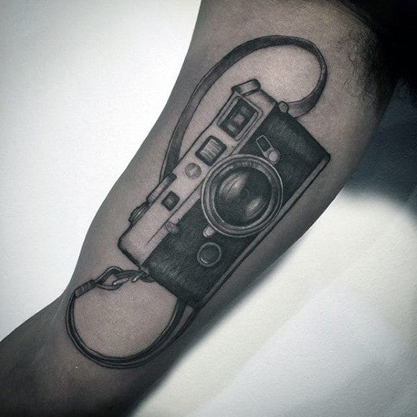 Bicep Camera With Support Strap Tattoo Designs On Gentleman