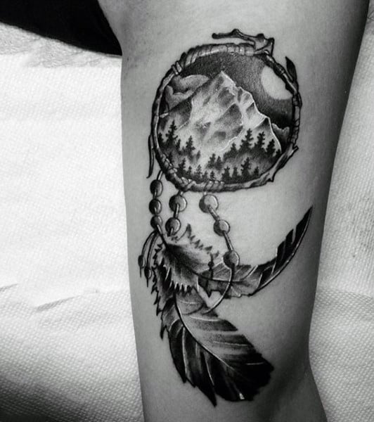 Bicep Dreamcatcher Tattoo Design With Nature Theme For Men