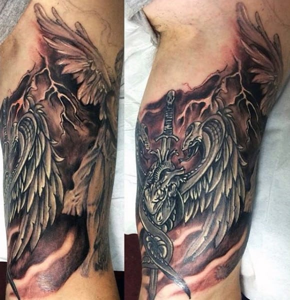 Bicep Electrostaic Discharge Lightning Mens Tattoos With Dragon