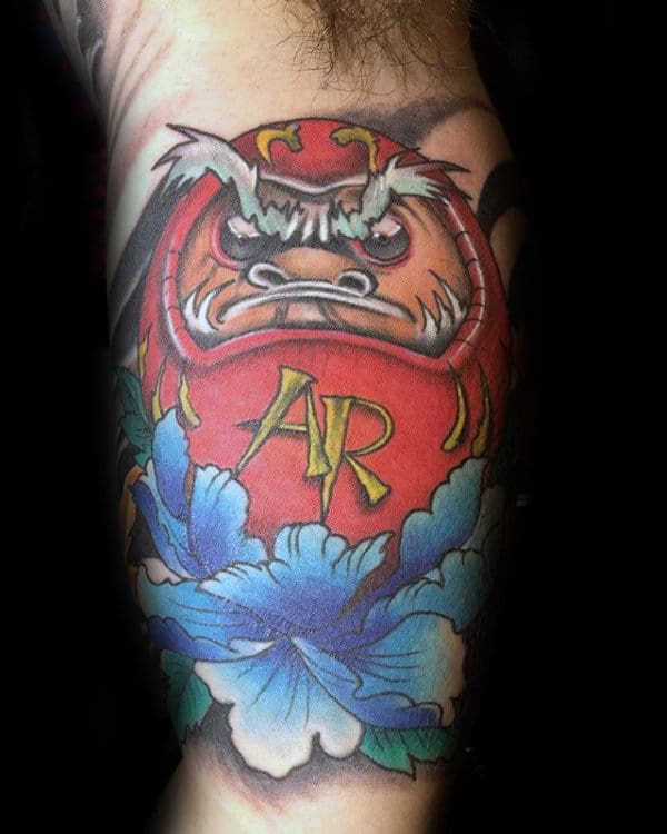 Bicep Inenr Arm Daruma Doll Tattoos For Mens
