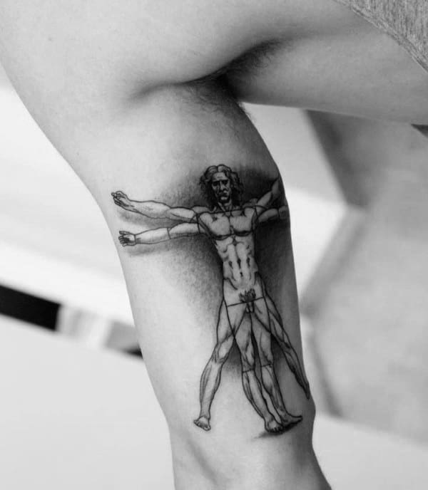 Bicep Inner Arm Vitruvian Man Guys Shaded Tattoos