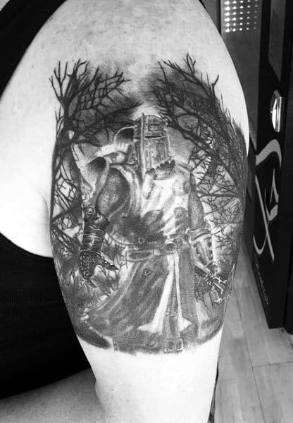 Bicep Knights Templar Cross Tattoo For Men