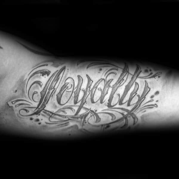 Bicep Lettering Gentlemens Loyalty Tattoos