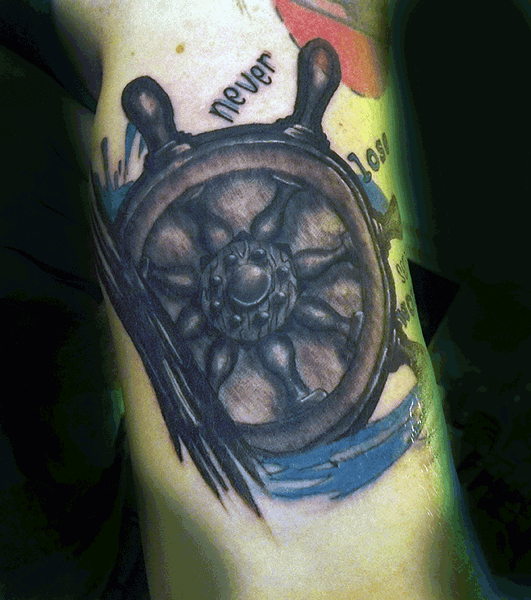 Bicep Mens Ship Wheel Tattoos