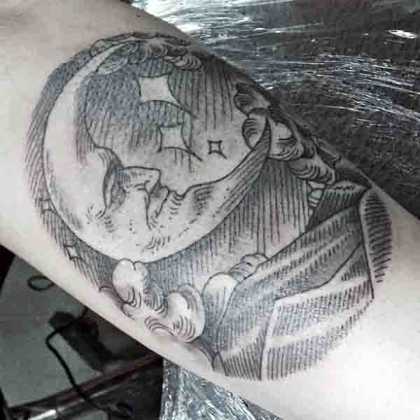 Bicep Moon And Star Tattoo For Men