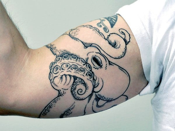 Bicep Octopus Pirate Ship Tattoo For Men