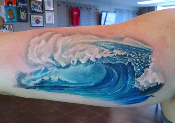 Bicep Realistic 3d Male Ocean Water Tattoos