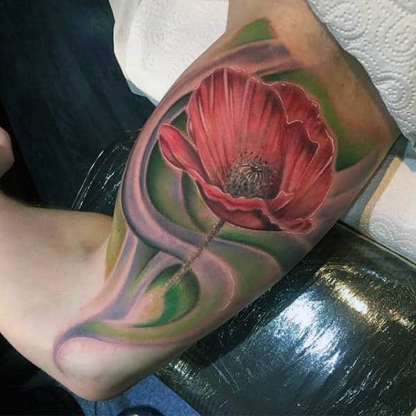Bicep Shaded Mens Poppy Flower Tattoos