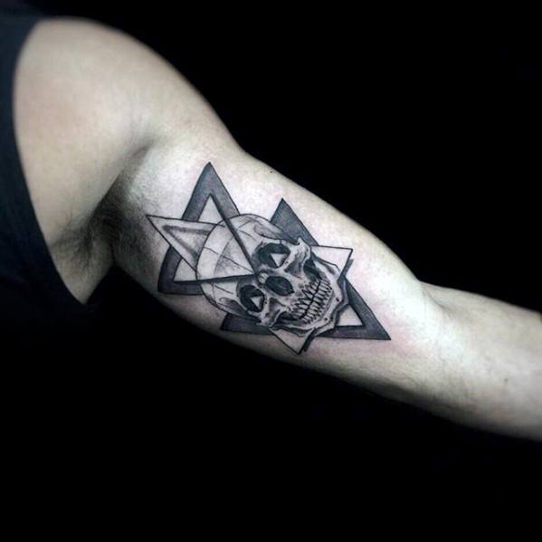 Bicep Skull Geometric Arm Male Tattoos