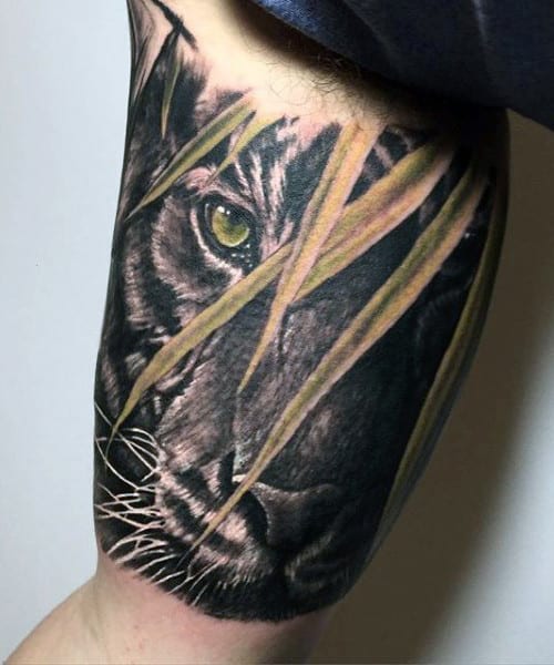 Bicep Tiger Tattoos On Man