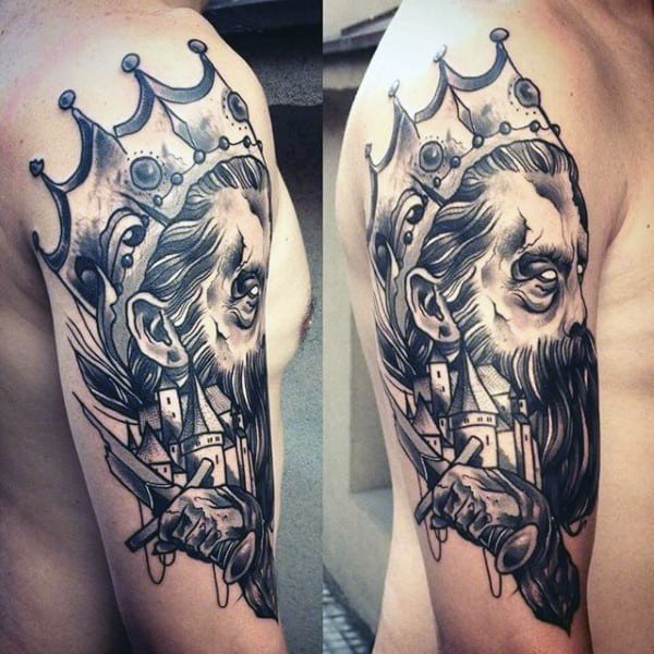 Biceps Mens Proud King With Crown And Knife Design Tattoo