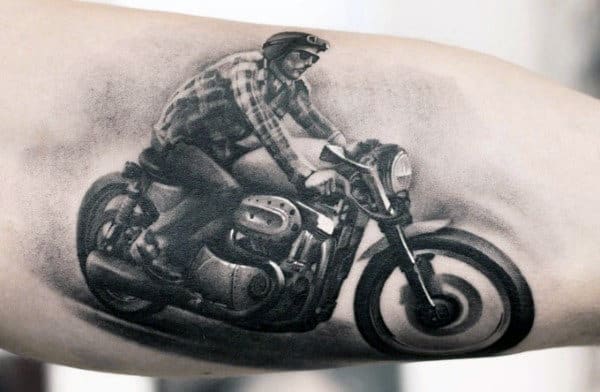 Biker Tribute Mens Arm Tattoo With Shaded Design