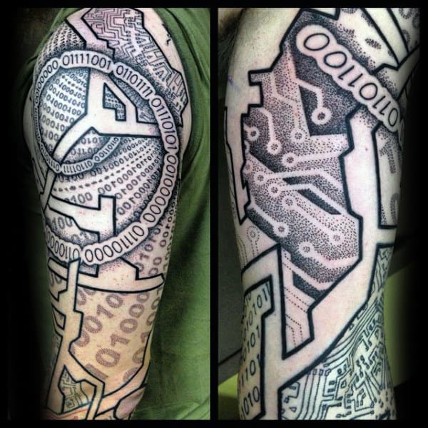 Binary Themed Mens Full Sleeve Tattoos