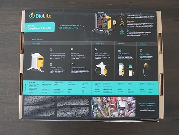 Biolite Campstove 2 Bundle Back Of Box