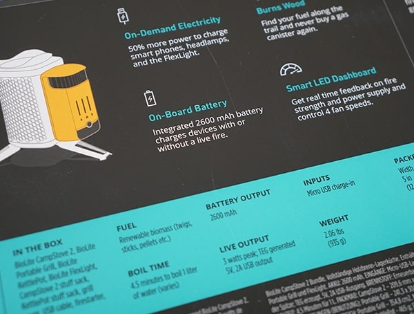 Biolite Campstove 2 Bundle Specs