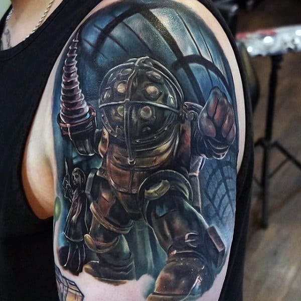 Bioshock Quarter Sleeve Tattoo On Gentleman