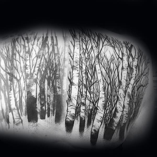 Birch Trees Mens Back Tattoo