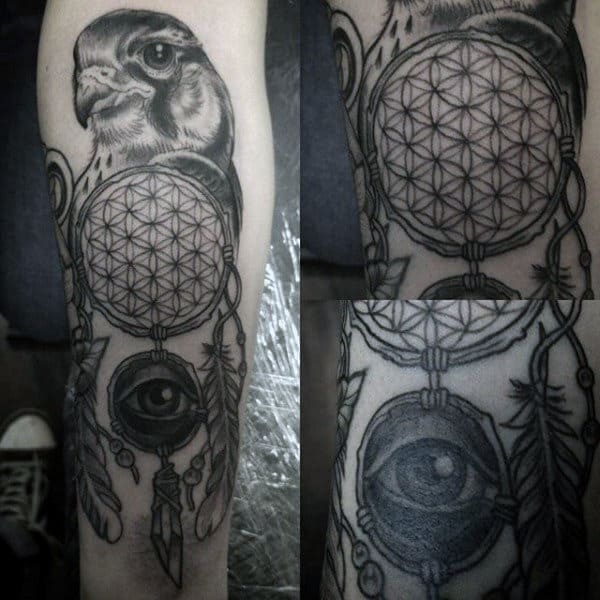 Bird All Seeing Eye Dreamcatcher Mens Forearm Tattoo