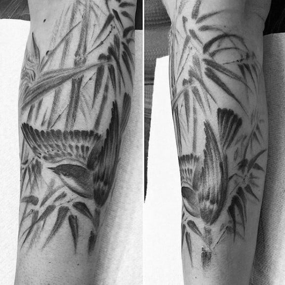Bird Bamboo Watercolor Leg Tattoos For Men