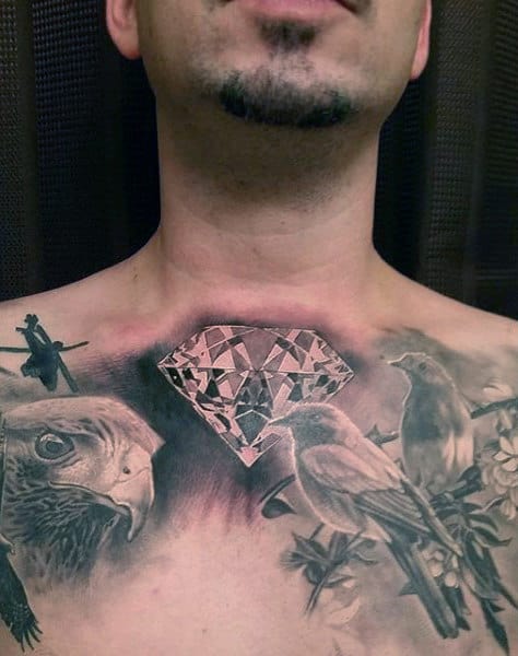 Bird Diamond Mens Chest Tattoos