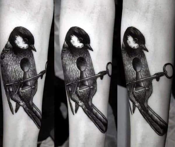Bird Keyhole Mens 3d Forearm Tattoo Designs