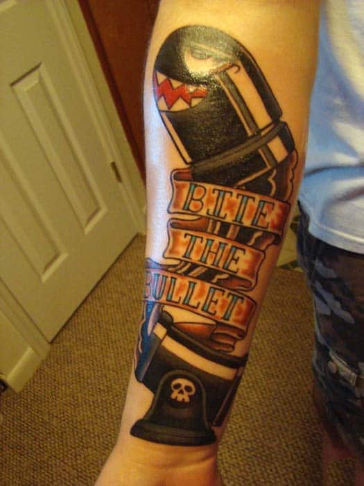 Bite The Bullet Cannon Mens Forearm Tattoos