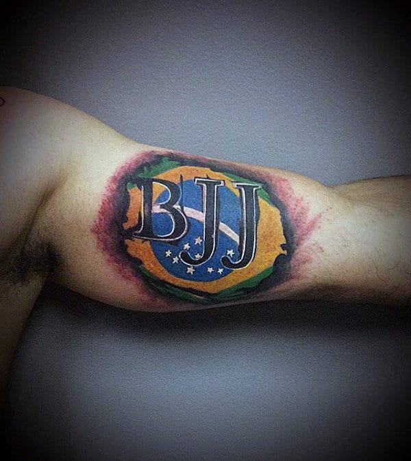 Bjj Mens Jiu Jitsu Inner Arm Bicep Flag Tattoo