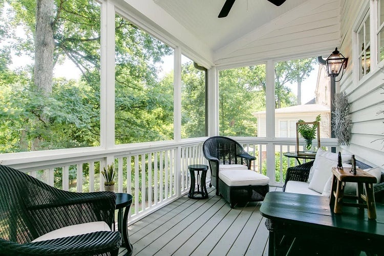 screened porch with railing