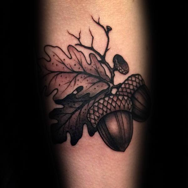Black And Dark Grey Acorn Mens Arm Tattoos