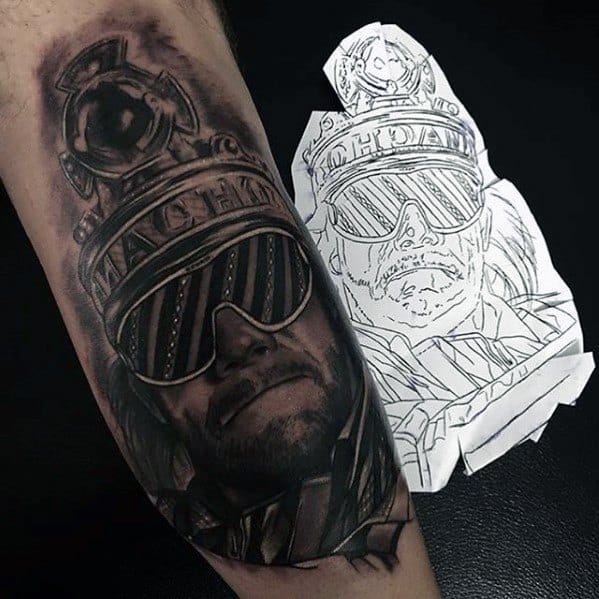 Black And Grey 3d Leg Wrestling Male Tattoo Ideas