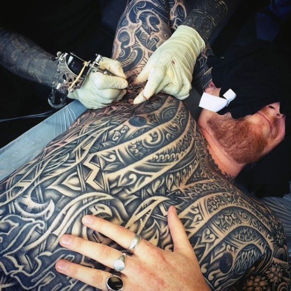 Black And Grey Fabulous Tattoo On Armpits For Guys