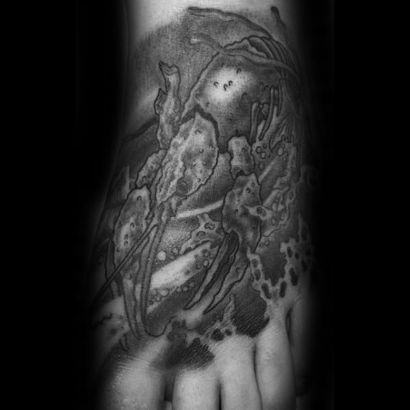 Black And Grey Foot Crawfish Male Tattoo Designs