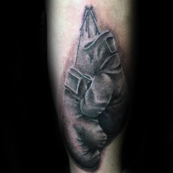 Black And Grey Forearms Boxing Gloves Tattoo On Male