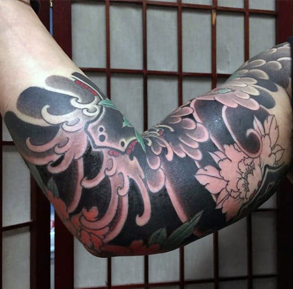 Black And Grey Japanese Sleeve Tattoo For Men