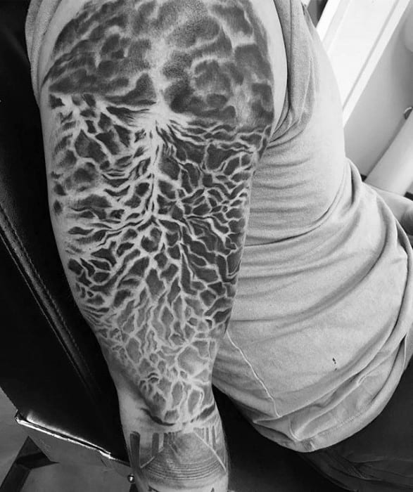 Black And Grey Lighting Thunderstorm Male Half Sleeve Tattoos
