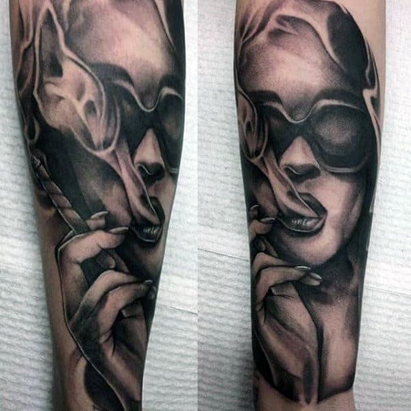Black And Grey Marla Singer Fight Club Mens Forearm Sleeve Tattoos