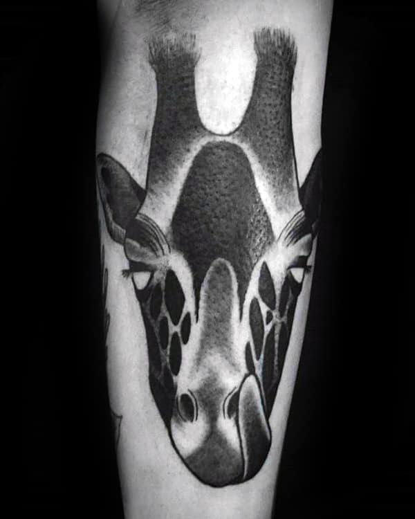 Black And Grey Mens Shaded Giraffe Arm Tattoo Ideas