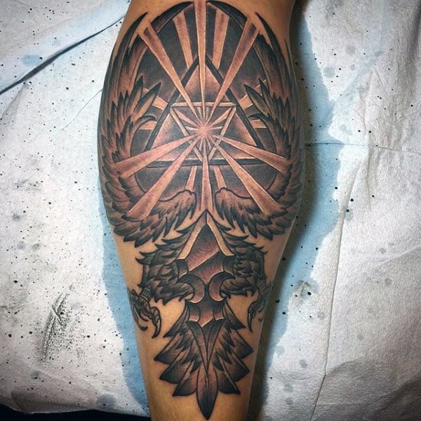 Black And Grey Shaded Mens Zelda Leg Calf Tattoos