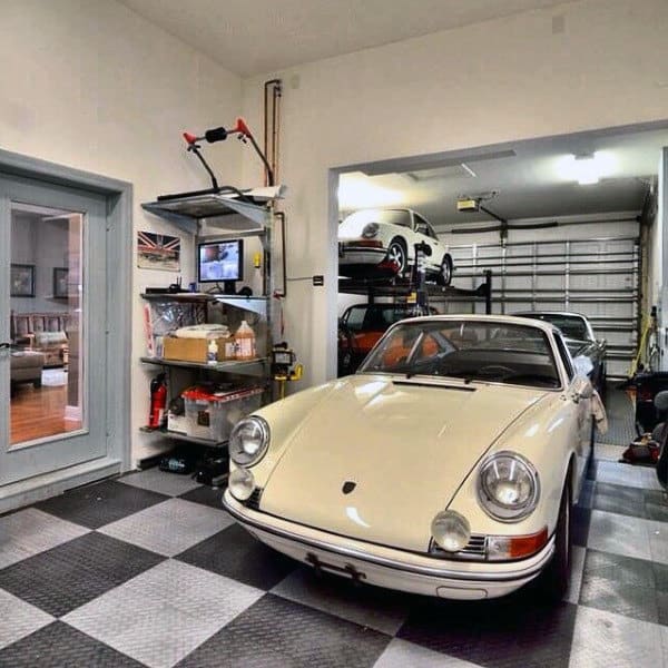 Black And Light Grey Cool Locking Checkered Garage Flooring Design Ideas