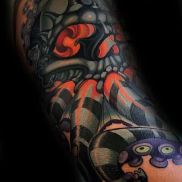 Black And Orange New School Tattoo Male Forearm