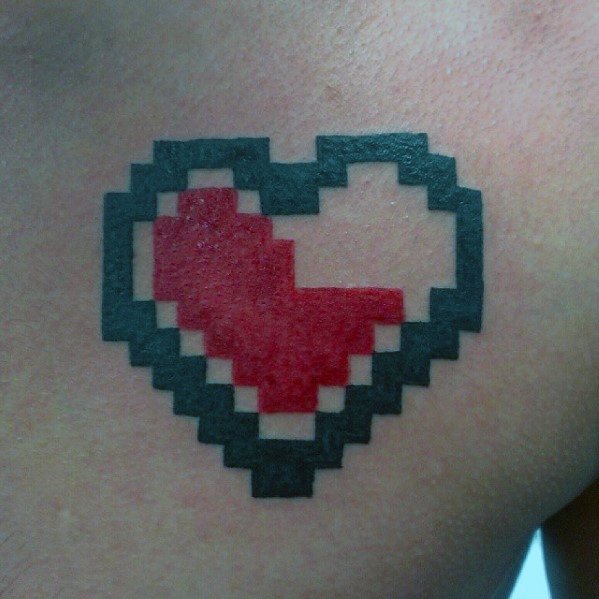 Black And Red Heart 8 Bit Mens Upper Chest Tattoos