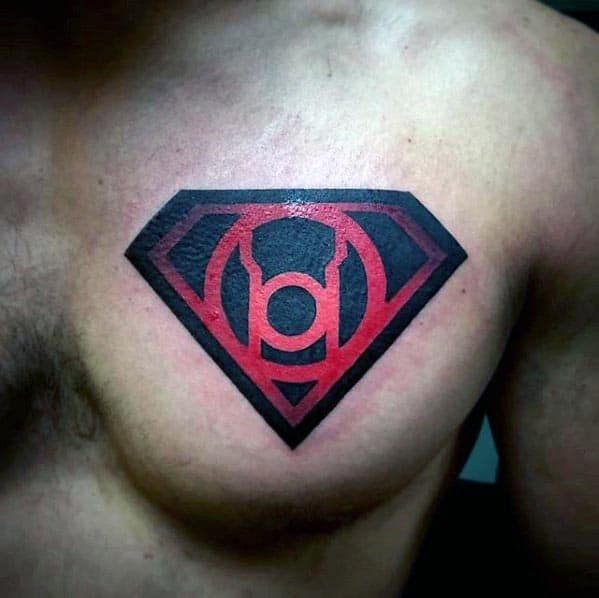 Black And Red Ink Green Lantern Mens Cool Chest Tattoos