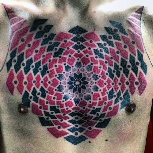 Black And Red Ink Mens Pattern Chest Tattoos
