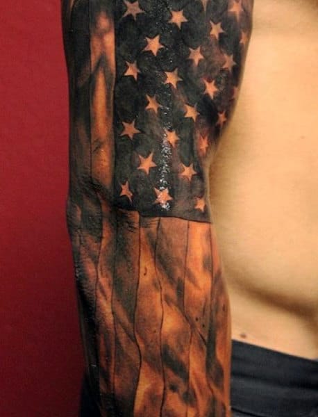 Black And White American Flag Tattoos For Males Sleeves